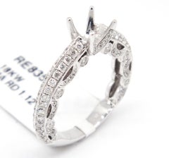 Elegant 18 Karat Gold 1.12 Carat Pave Diamond Engagement Semi Mount Bridal Ring