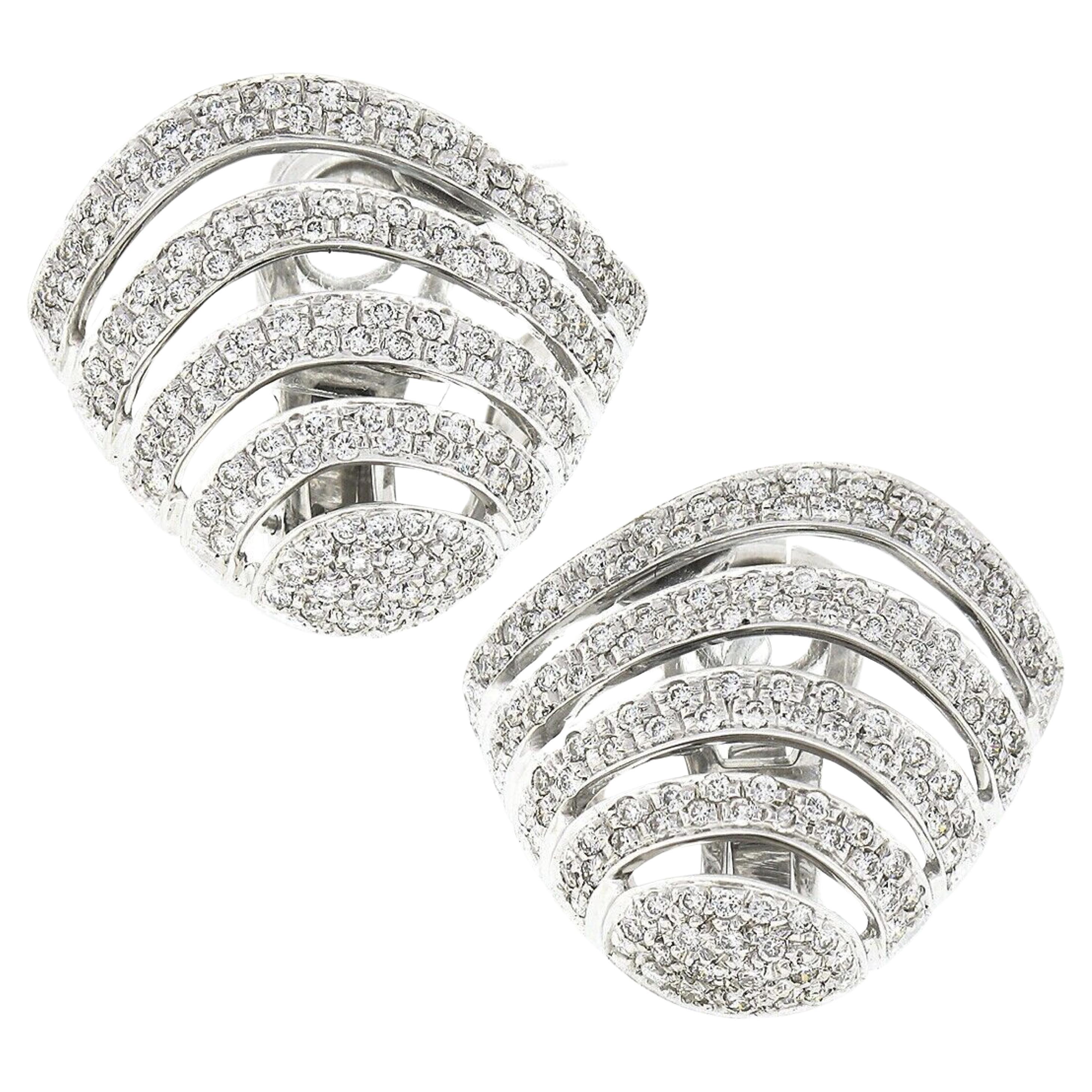 Elegant 18K White Gold 1.60ctw Pave Diamond Open Shell Shape Statement Earrings For Sale