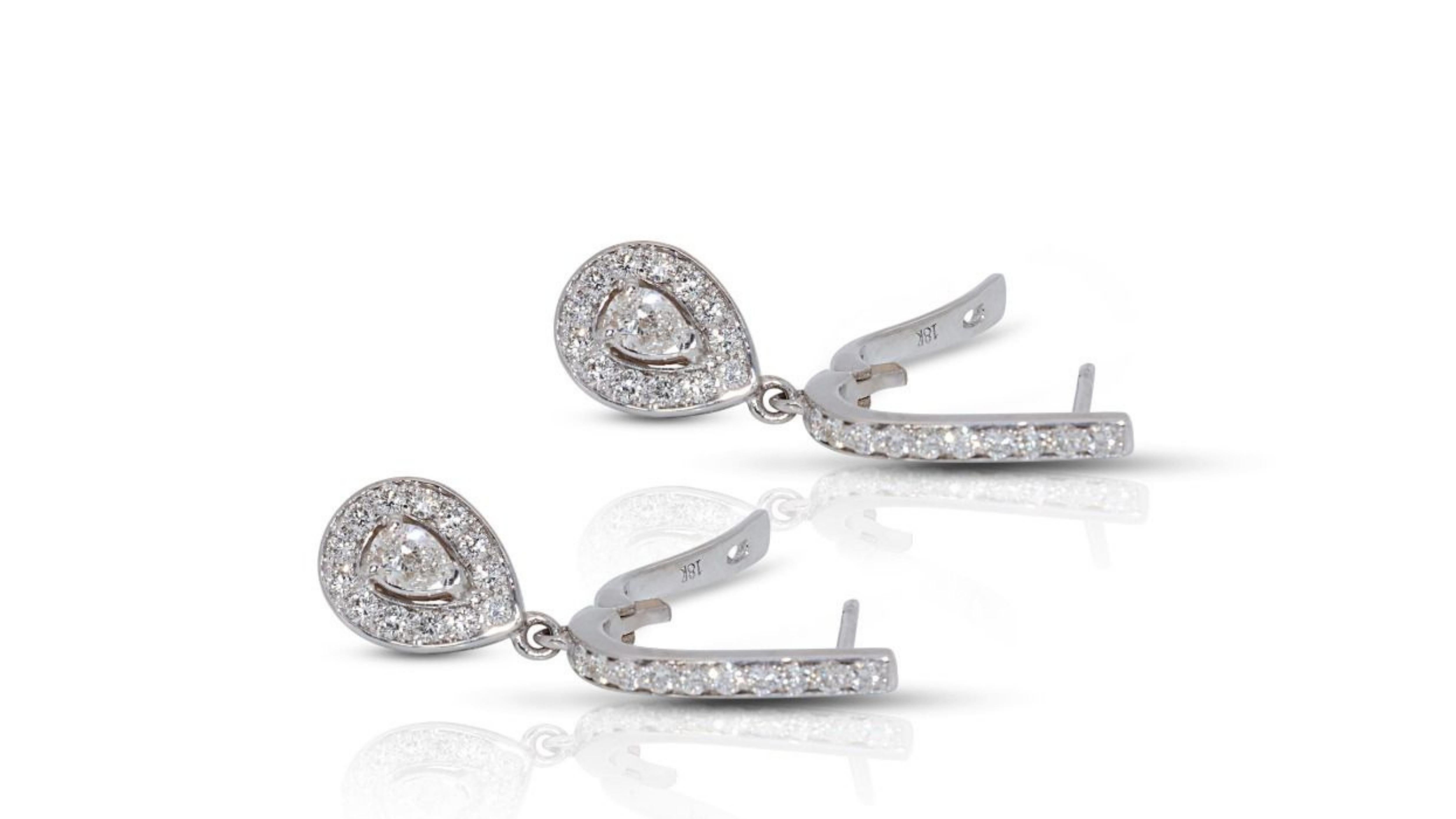 Women's Elegant 18k White Gold .38ct. Pear Brilliant Dangling Diamond Earrings For Sale