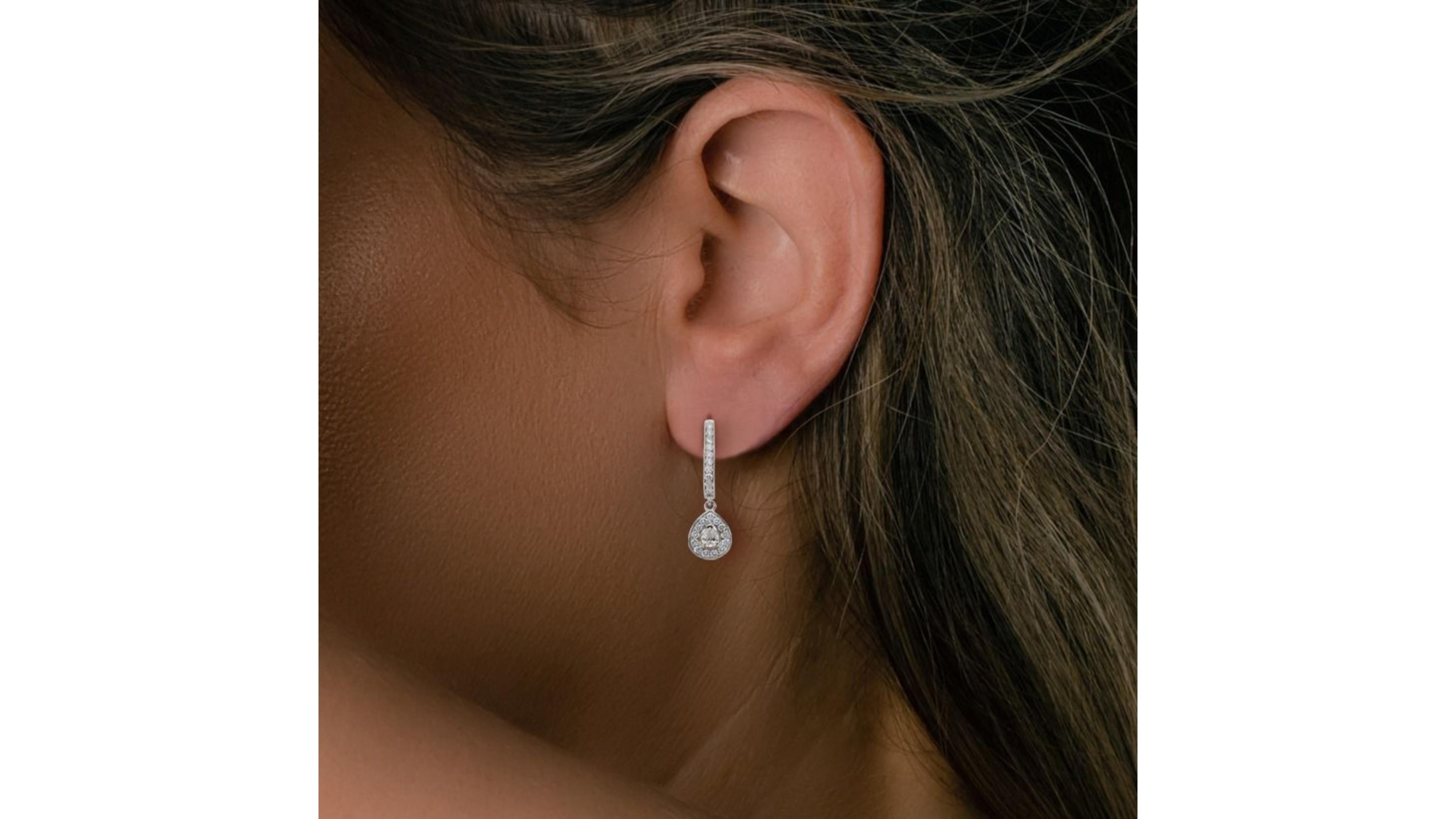 Elegant 18k White Gold .38ct. Pear Brilliant Dangling Diamond Earrings For Sale 2