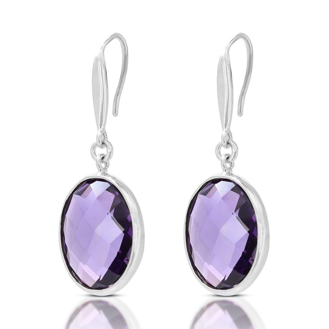 Elegant 18K White Gold Amethyst Drop Earrings In New Condition For Sale In רמת גן, IL