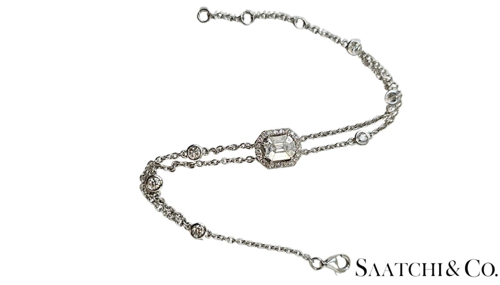 Elegantes Armband aus 18 Karat Weißgold mit 0,89 Karat natürlichen weißen Diamanten, 5,2 Gramm (Baguetteschliff) im Angebot