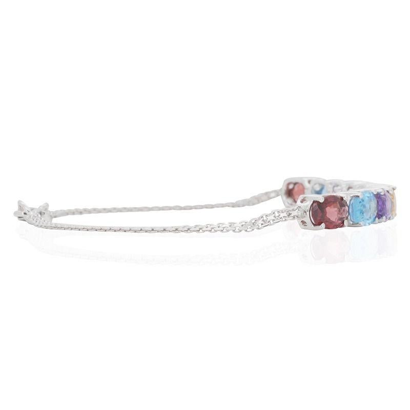 Elegant 18K White Gold Bracelet with 6 ct Natural Mix Gems- NGI Certificate In New Condition In רמת גן, IL