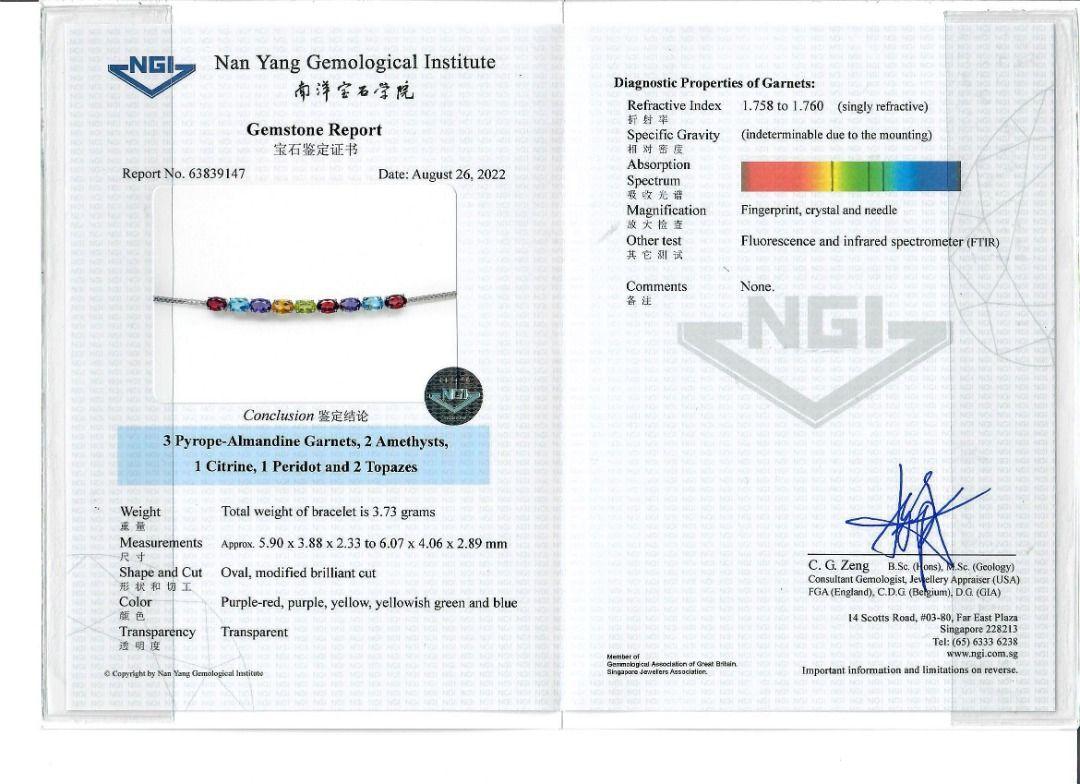 Elegant 18K White Gold Bracelet with 6 ct Natural Mix Gems- NGI Certificate 3
