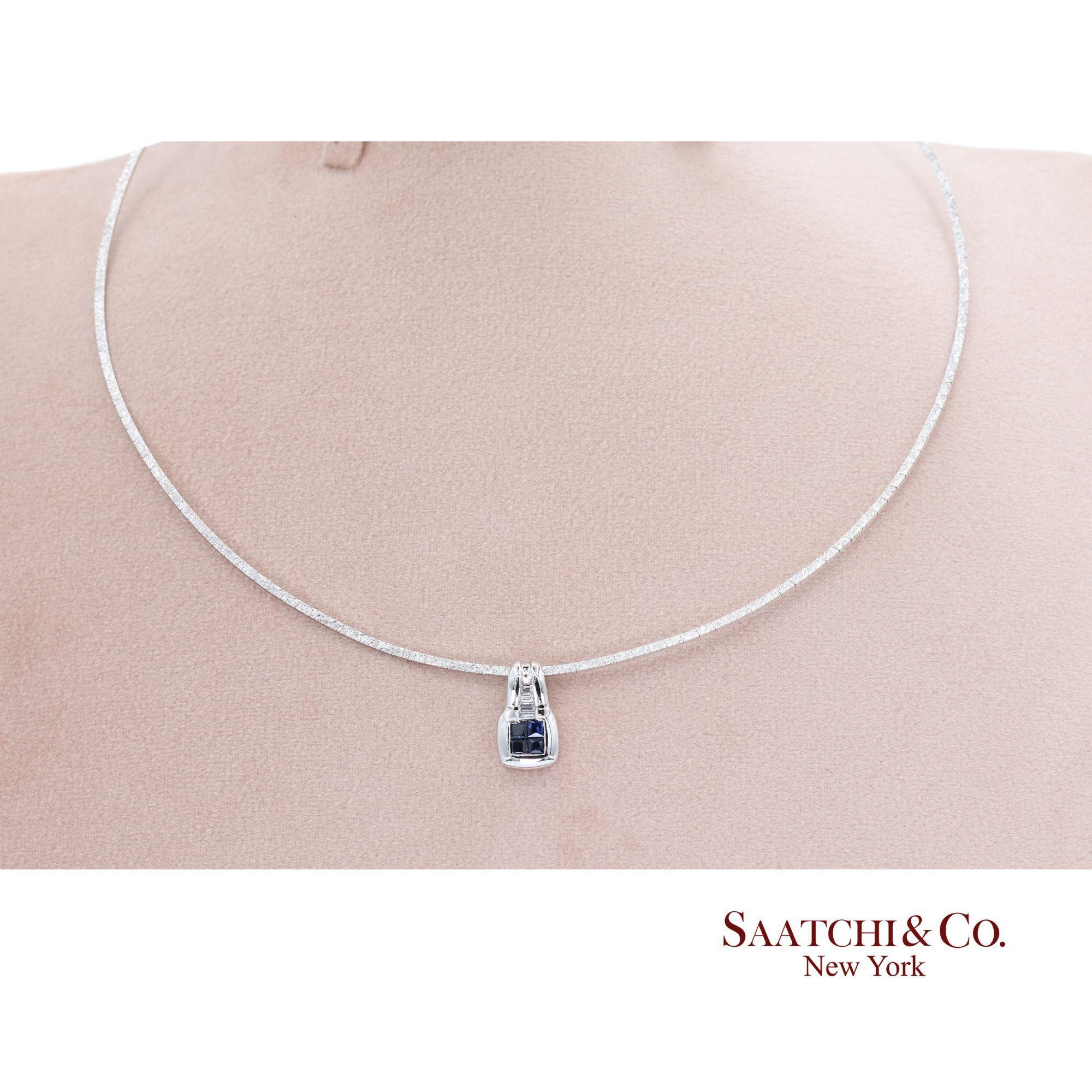 18K Weißgold Naturdiamant und blauer Saphir Choker-Halskette mit Anhänger 

Metall Typ: 18k Weißgold
Gesamtgewicht des Artikels: 9,4 Gramm
Abmessungen: Länge: 16,0 mm X Breite: 9,0 mm X Höhe: 5,0 mm
Halsband Länge: 7 Zoll
Erheblich: Ja
1:
Primärer