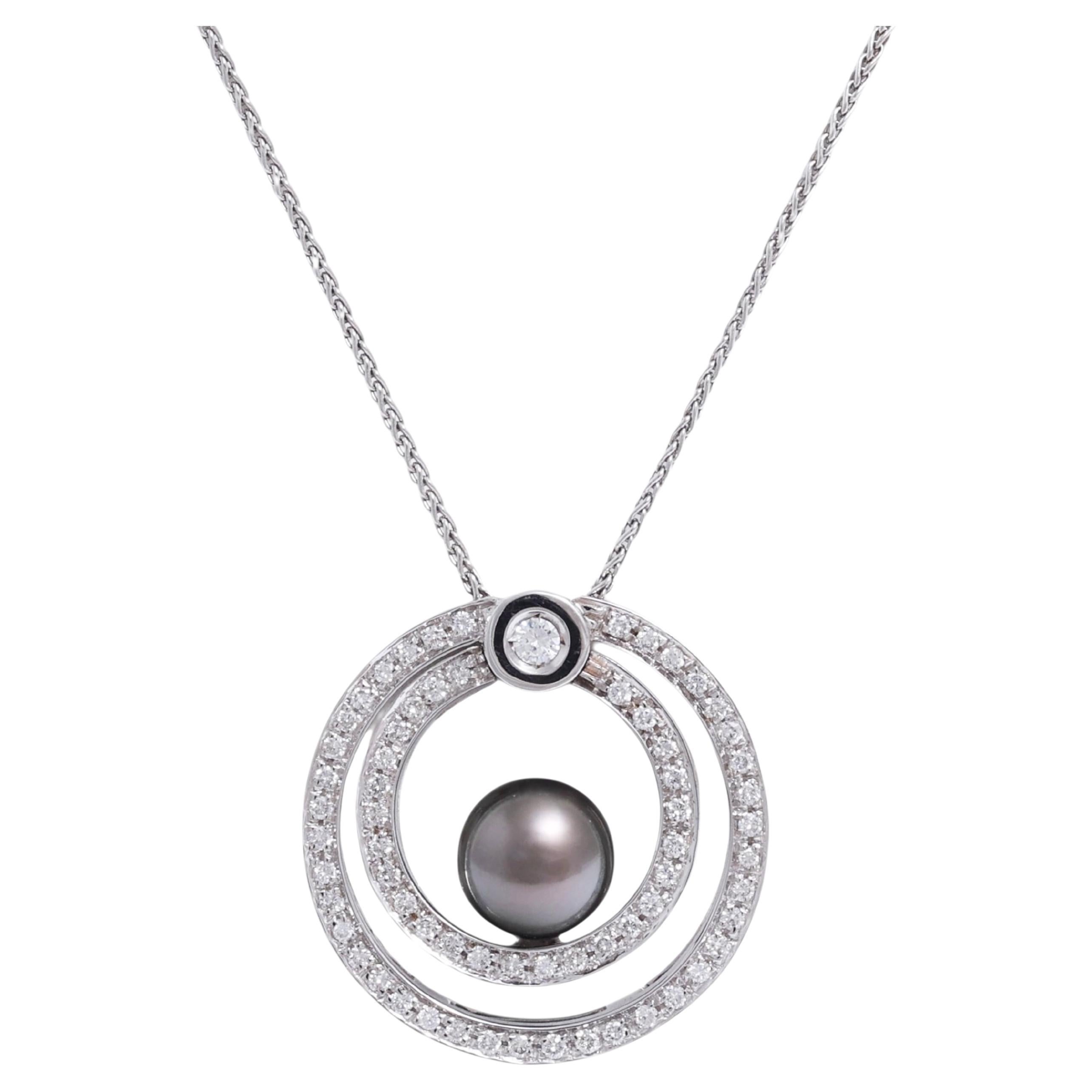 Elegant 18K White Gold Diamond & Tahitian Pearl Pendant Necklace