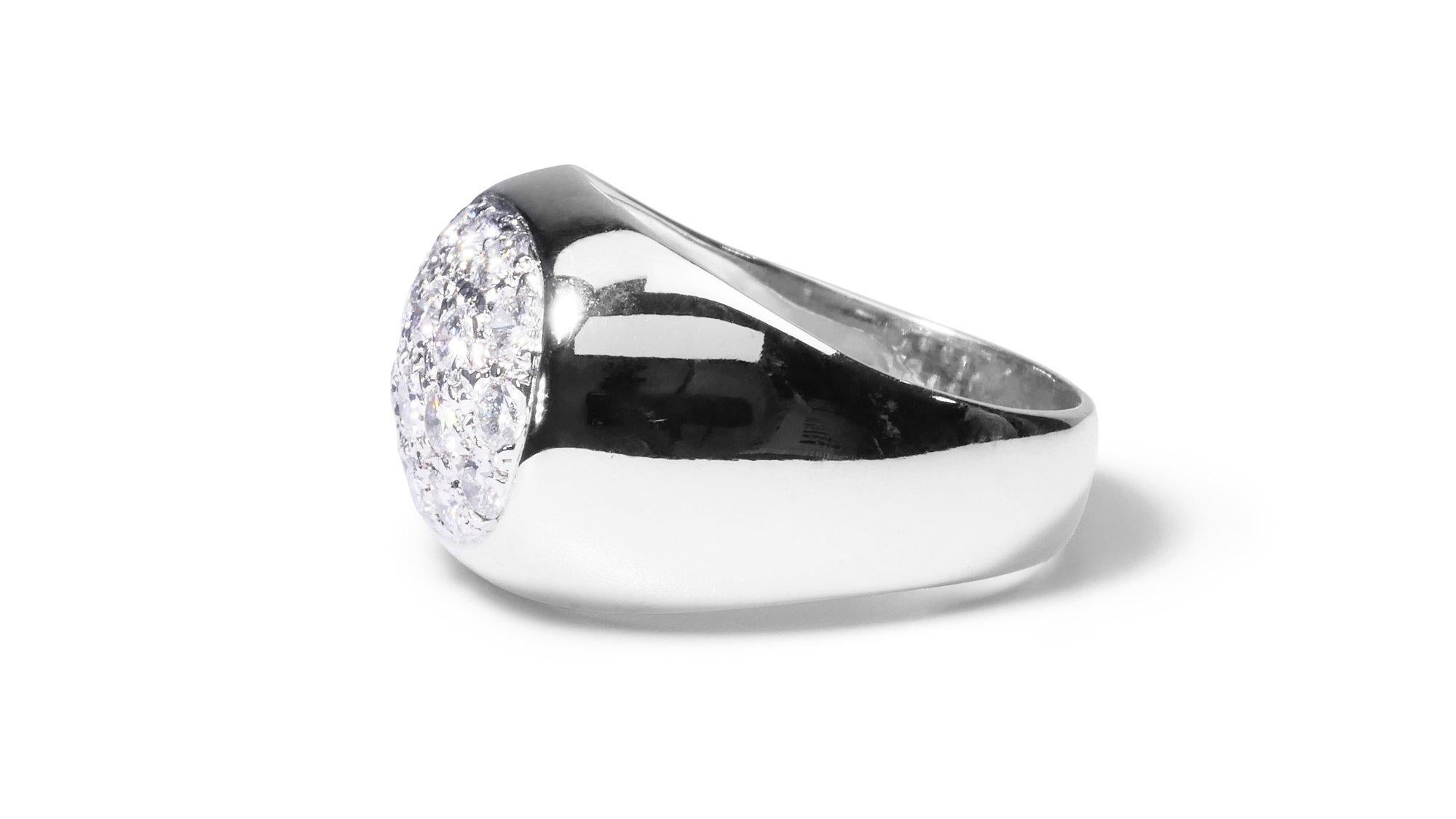Women's Elegant 18k White Gold Dome Ring W/ 1.45 Ct Natural Diamonds, IGI Certificate