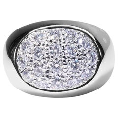 Elegant 18k White Gold Dome Ring W/ 1.45 Ct Natural Diamonds, IGI Certificate