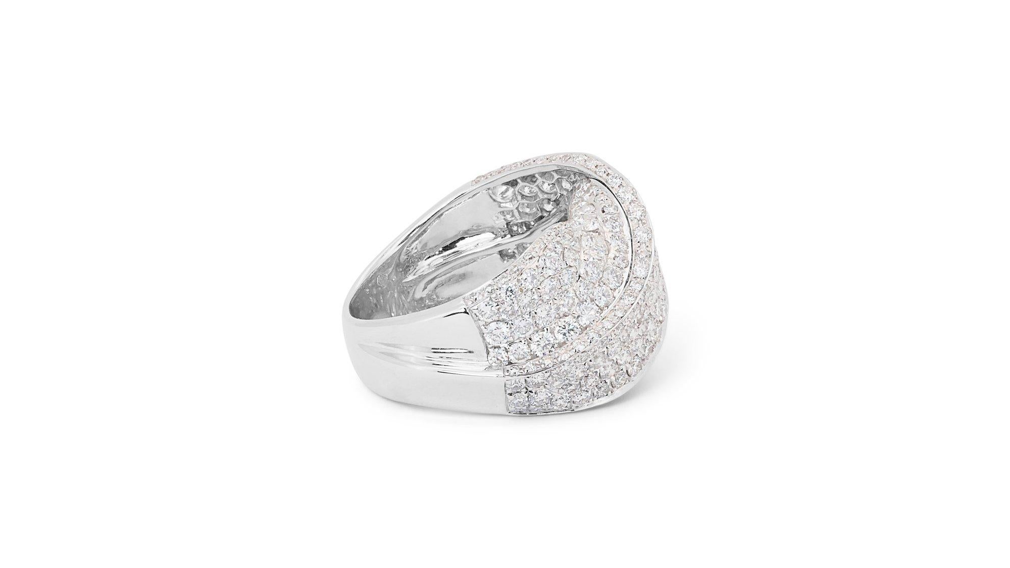 Elegant 18k White Gold Dome Ring with 4.50 Ct Natural Diamonds IGI Certificate 2