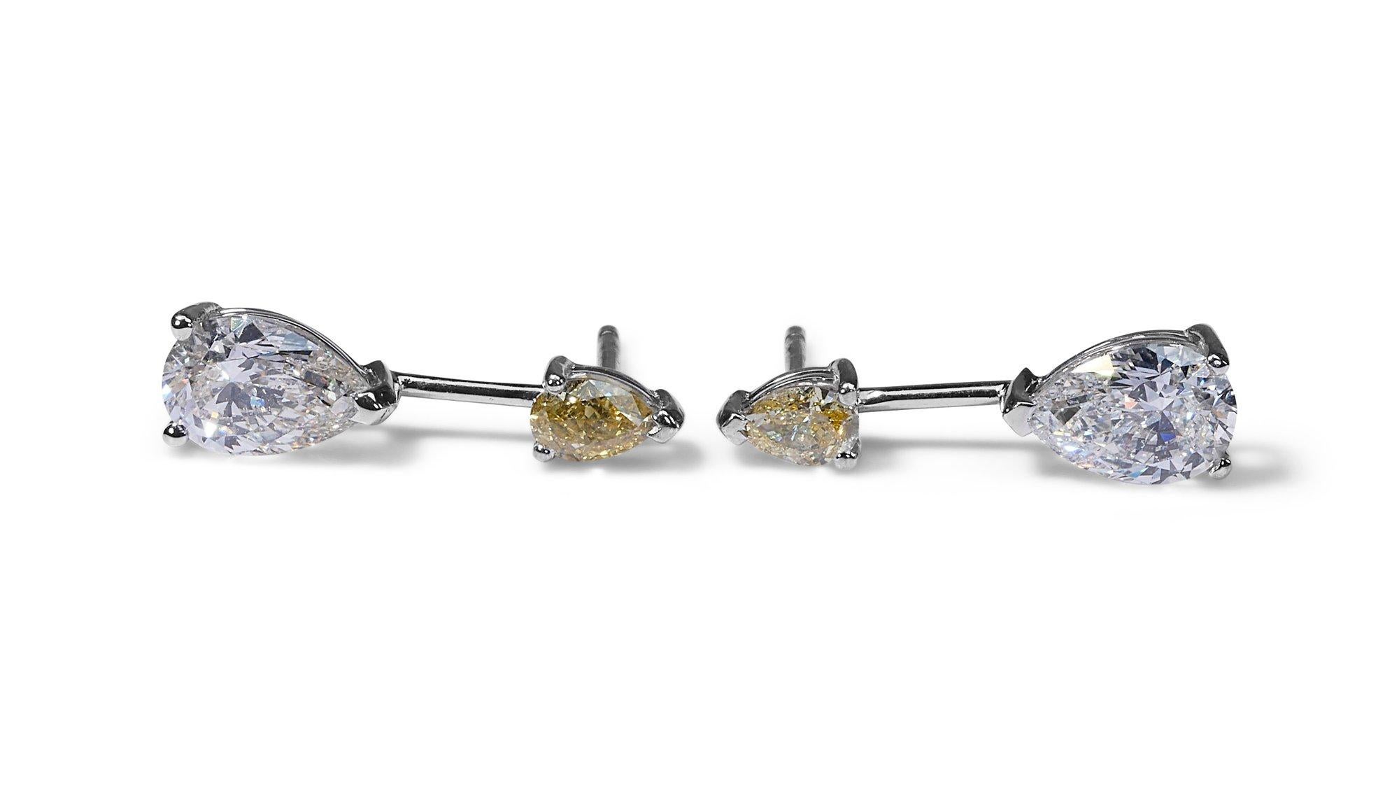 Women's or Men's Elegant 18k White Gold Drop Earrings w/ 2.59 ct Natural Diamonds-AIG Certificate For Sale
