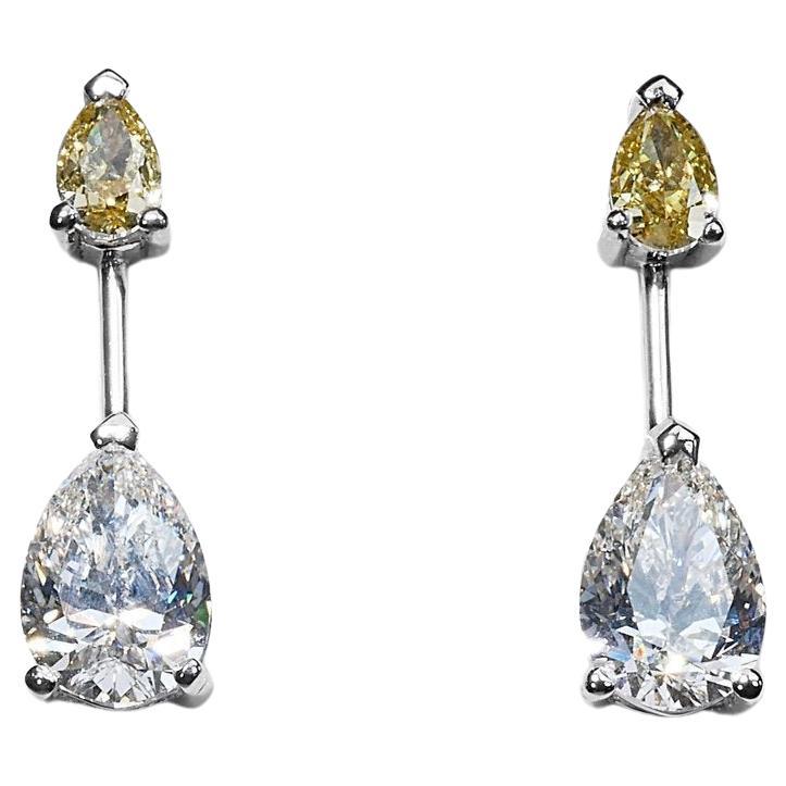 Elegant 18k White Gold Drop Earrings w/ 2.59 ct Natural Diamonds-AIG Certificate For Sale