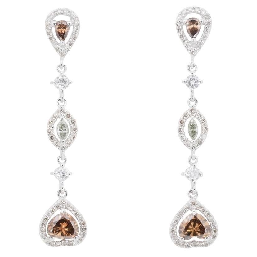 Elegant 18k White Gold Drop Earrings with 1.64 ct Natural Diamonds NGI Cert