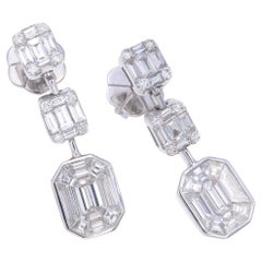 Elegant 18K White Gold Emerald-Cut Diamond Drop Earrings – 1.62 Carats