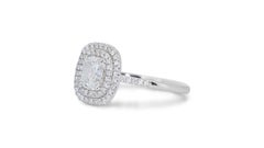 Elegant 18K White Gold Halo Natural Diamond Ring w/ 1.22ct - GIA Certified