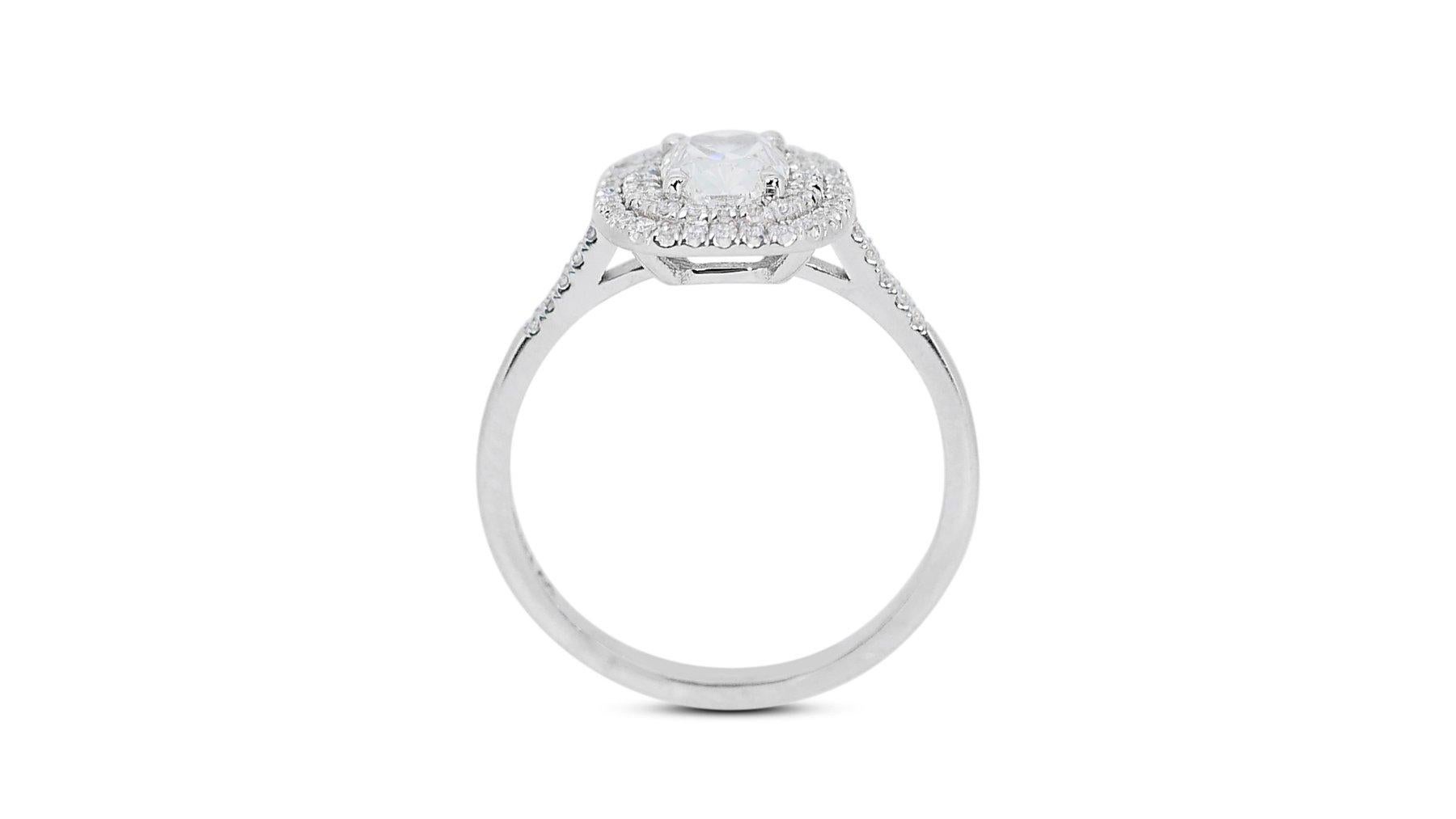 Elegant 18K White Gold Halo Natural Diamond Ring w/ 1.22ct - GIA Certified In New Condition For Sale In רמת גן, IL