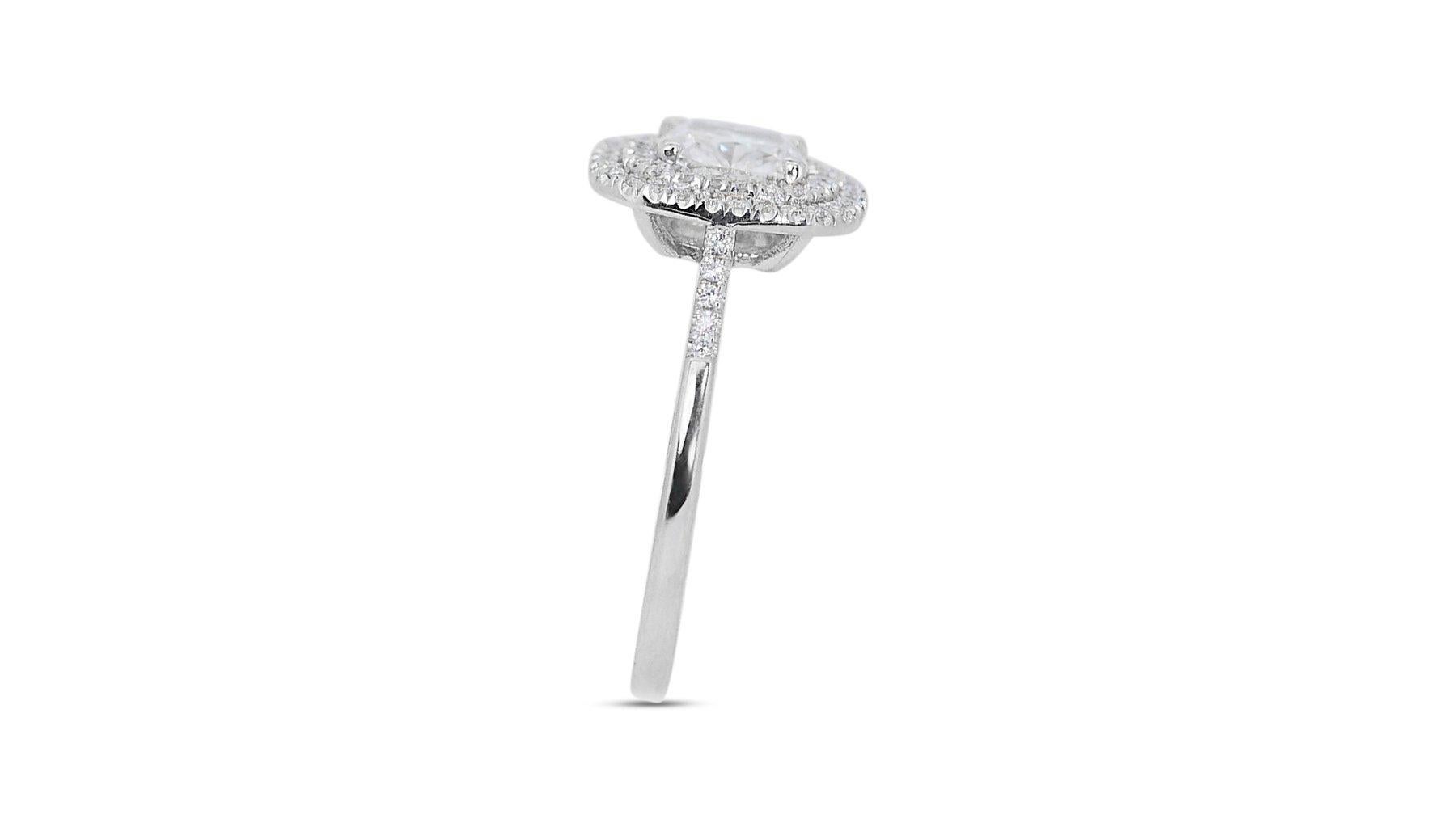Elegant 18K White Gold Halo Natural Diamond Ring w/ 1.22ct - GIA Certified For Sale 1