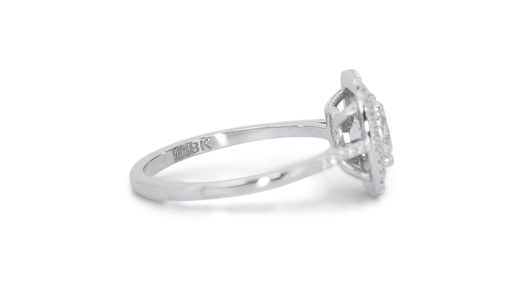 Elegant 18K White Gold Halo Natural Diamond Ring w/ 1.22ct - GIA Certified  For Sale 2