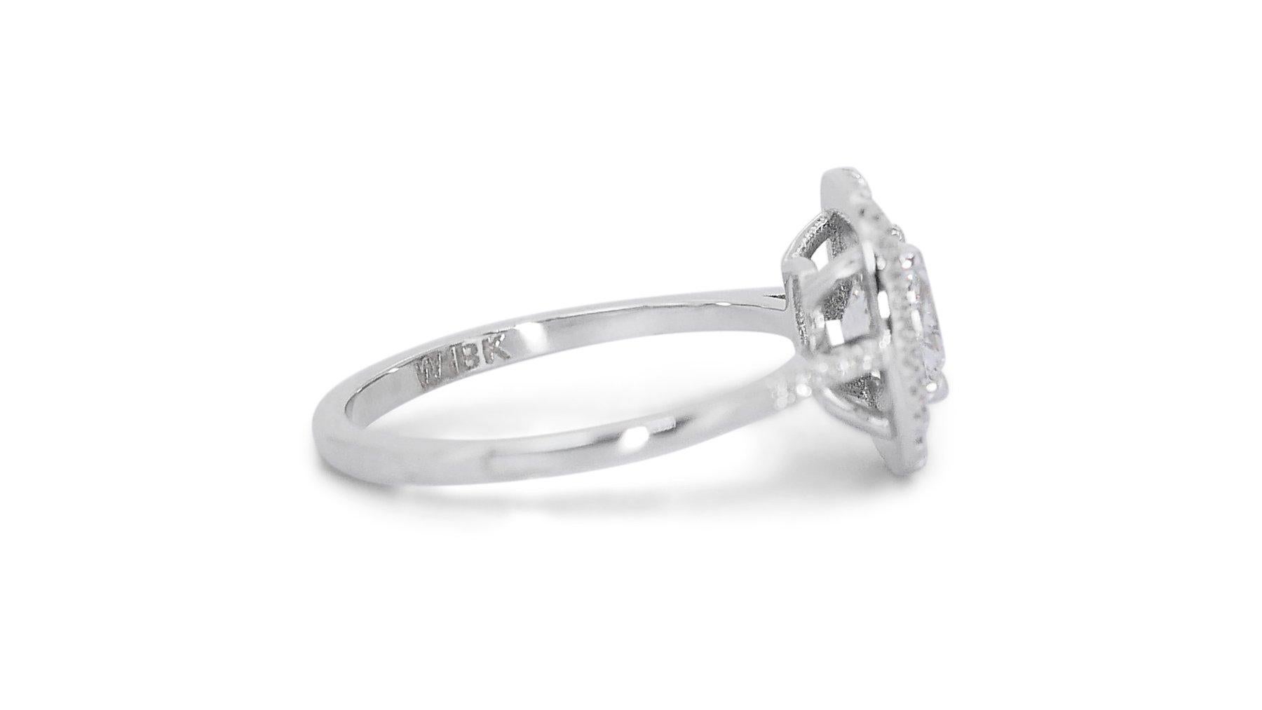 Elegant 18K White Gold Halo Natural Diamond Ring w/ 1.22ct - GIA Certified For Sale 2