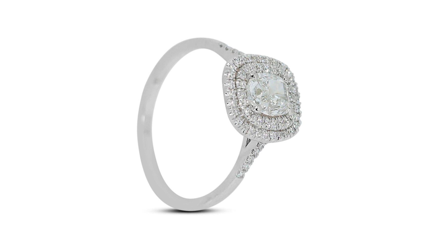 Elegant 18K White Gold Halo Natural Diamond Ring w/ 1.22ct - GIA Certified  For Sale 3