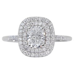 Elegant 18K White Gold Halo Natural Diamond Ring w/ 1.22ct - GIA Certified 