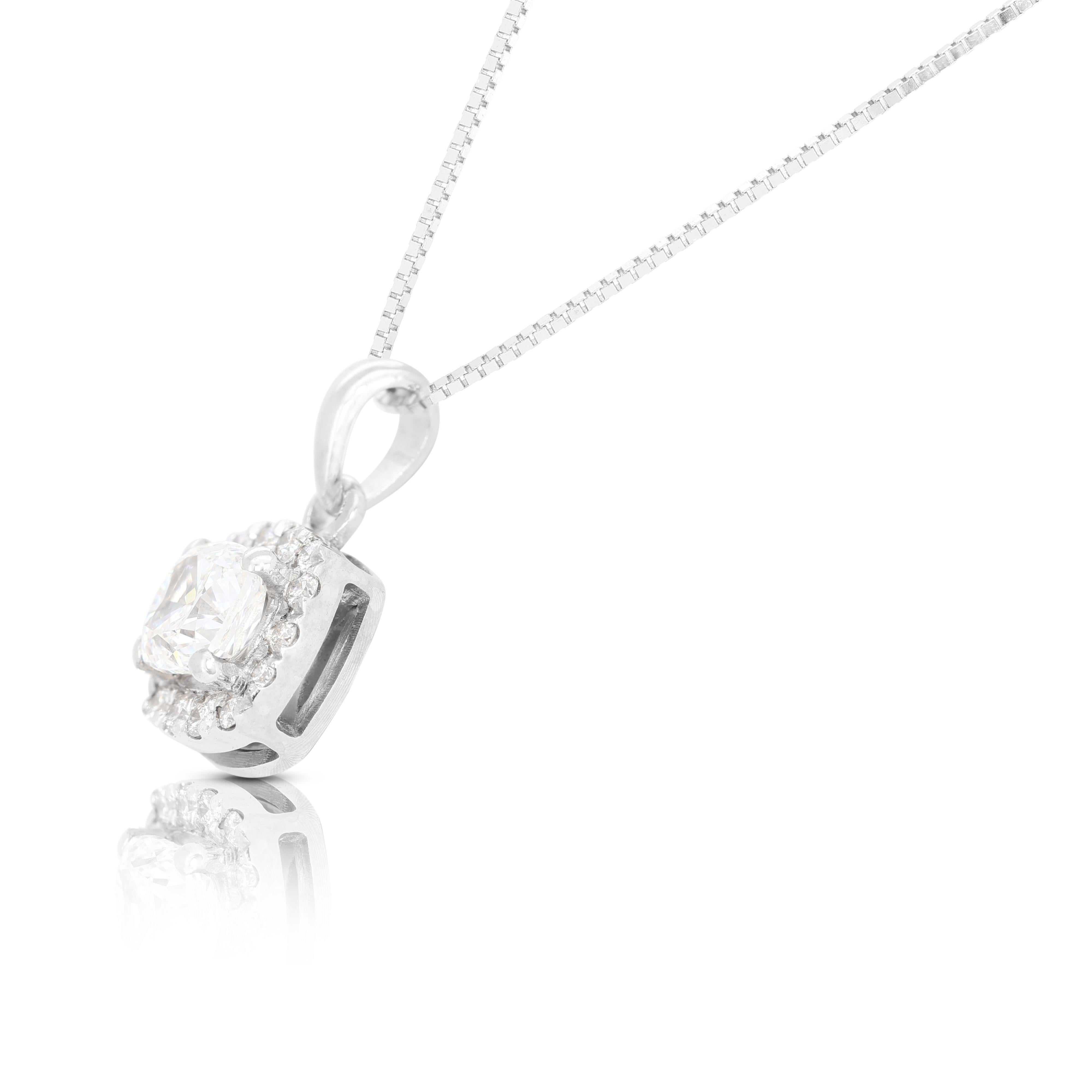 Women's Elegant 18k White Gold Halo Pendant w/ 0.65ct Diamonds - Chain not included For Sale
