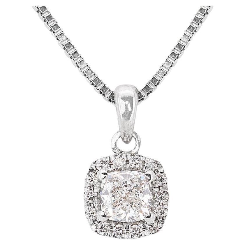 Elegant 18k White Gold Halo Pendant w/ 0.65ct Diamonds - Chain not included