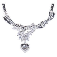 Elegant 18k White Gold Heart Necklace W/ Pendant W/ 1.04 Ct Natural Diamonds