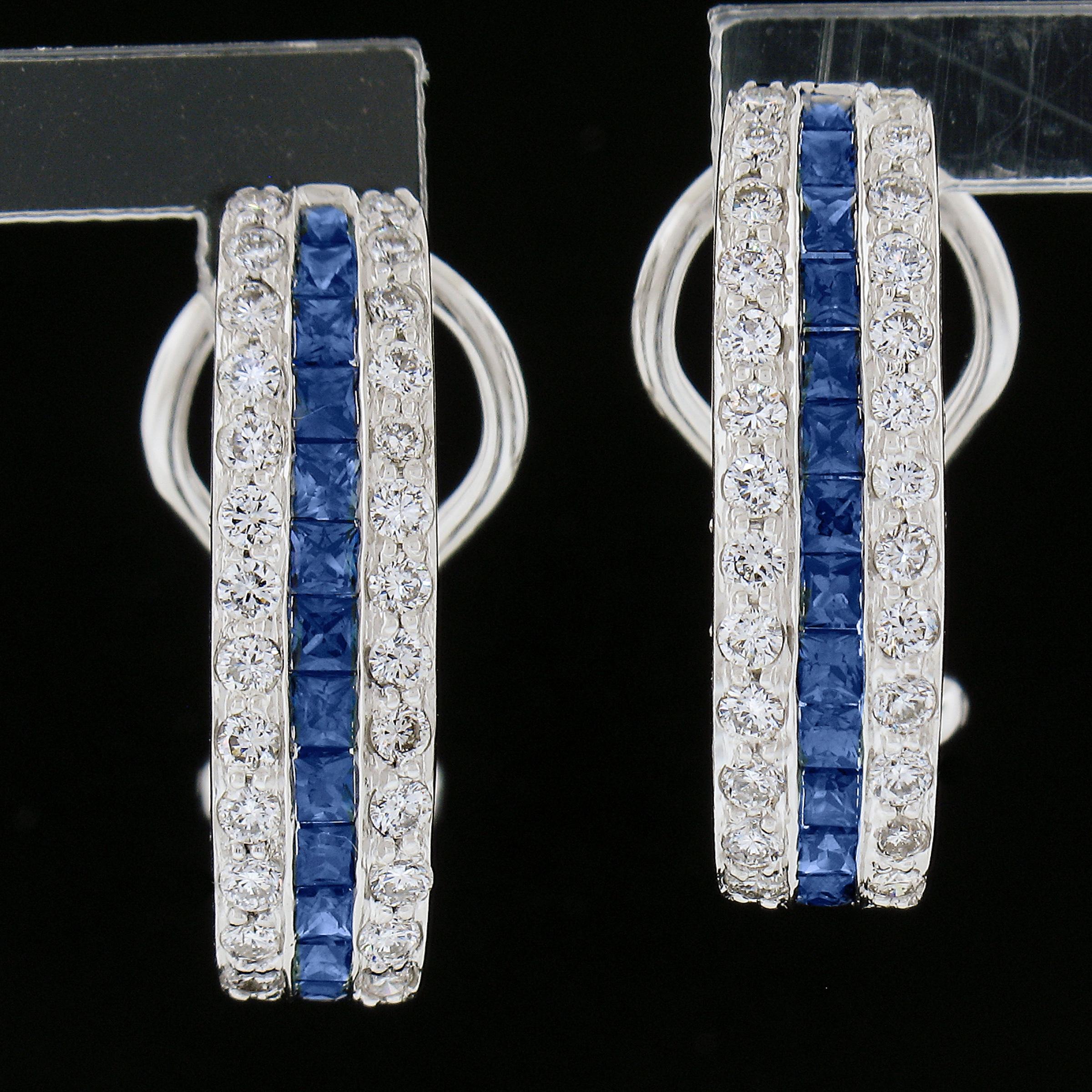 Elegant 18K White Gold High Quality Sapphire & Diamond Huggie Cuff Earrings For Sale 2