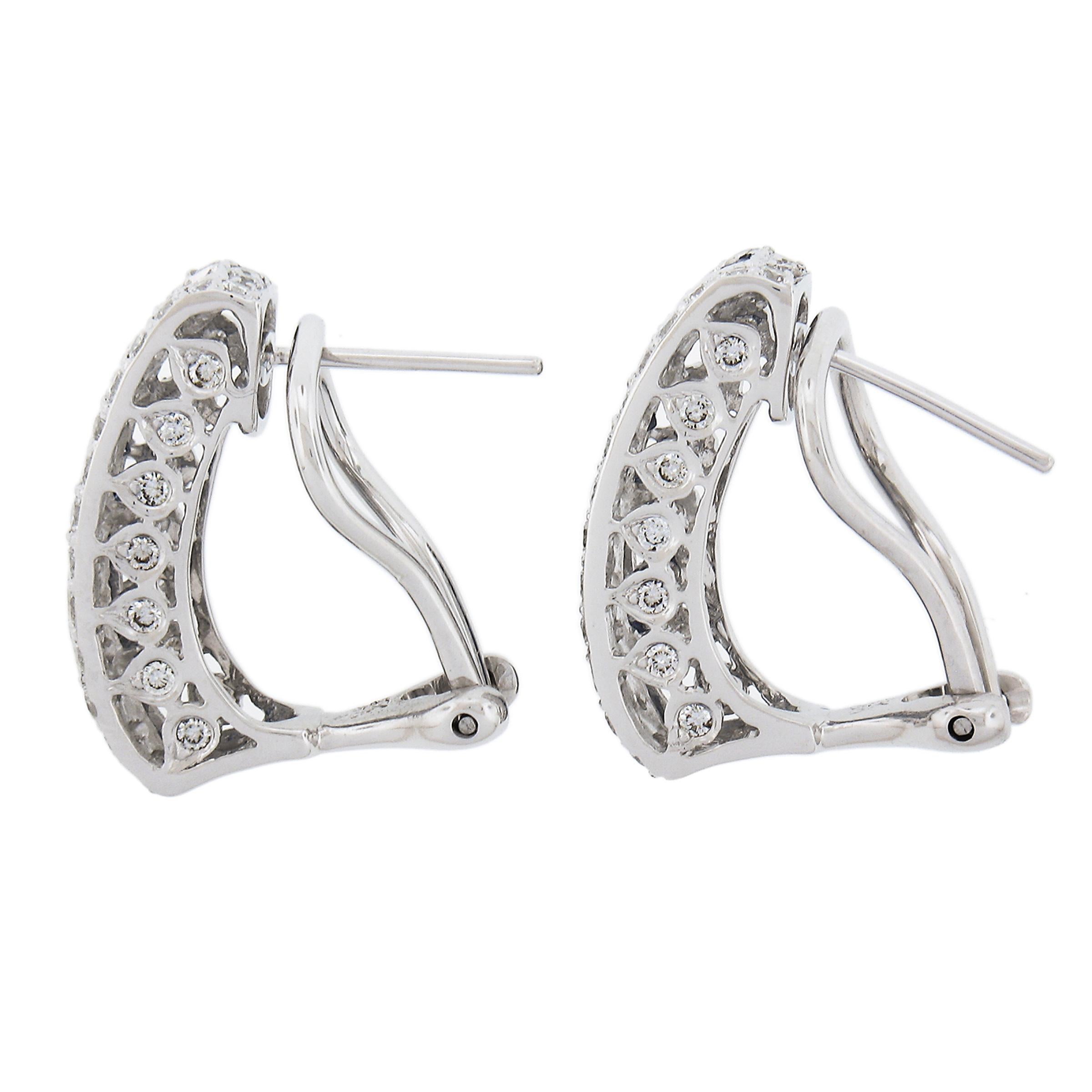 Elegant 18K White Gold High Quality Sapphire & Diamond Huggie Cuff Earrings For Sale 3
