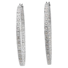 Elegant 18k White Gold Hoop Earrings with 1.36 Carat Weight of Natural Diamonds