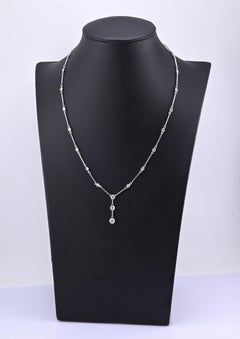 Elegant 18k White Gold Milgrain Bezel Diamond Station Drop Necklace