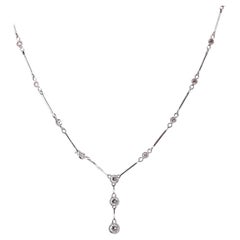 Elegant 18k White Gold Milgrain Bezel Diamond Station Drop Necklace