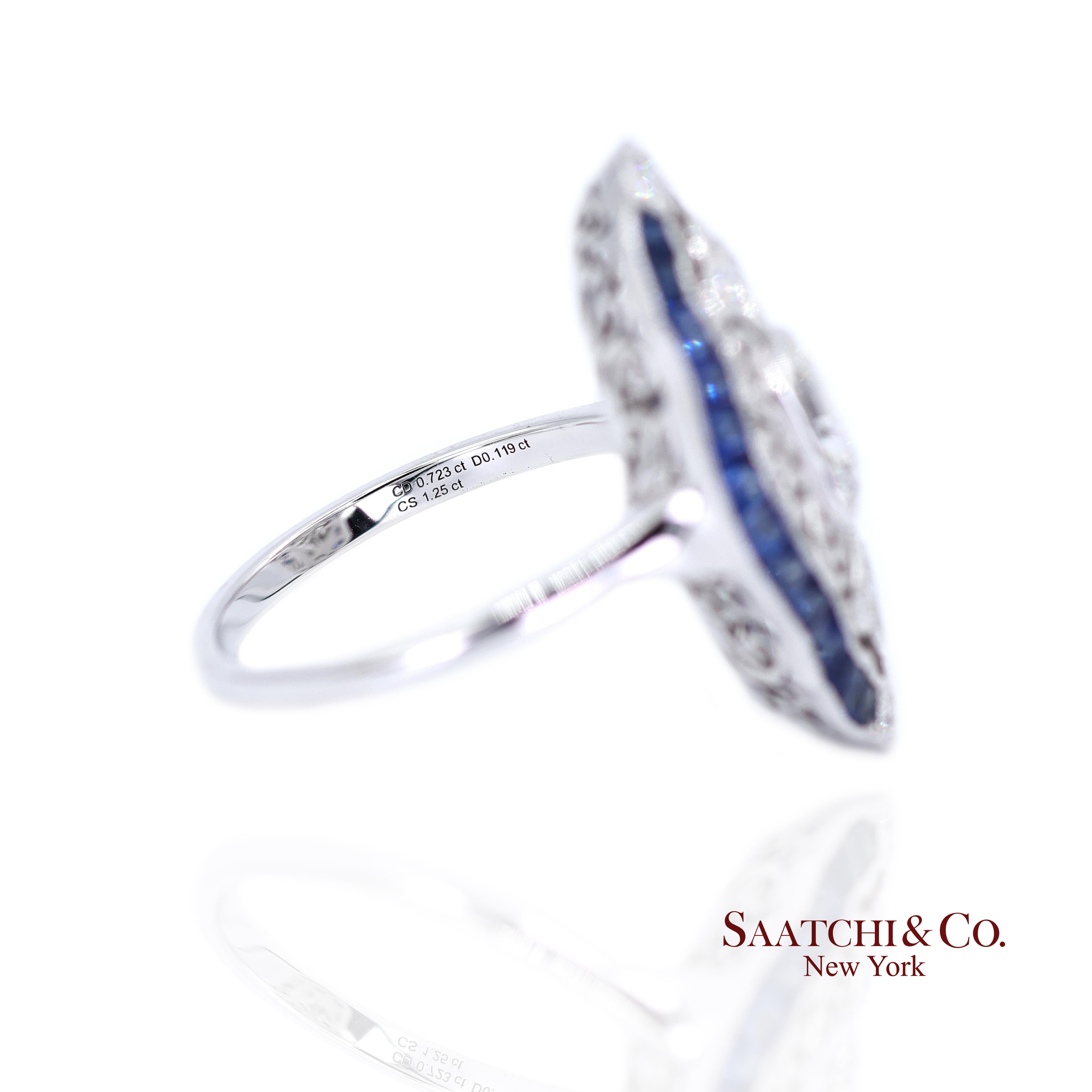 Elegance Anello con diamante naturale e zaffiro blu in oro bianco 18 carati in vendita 2