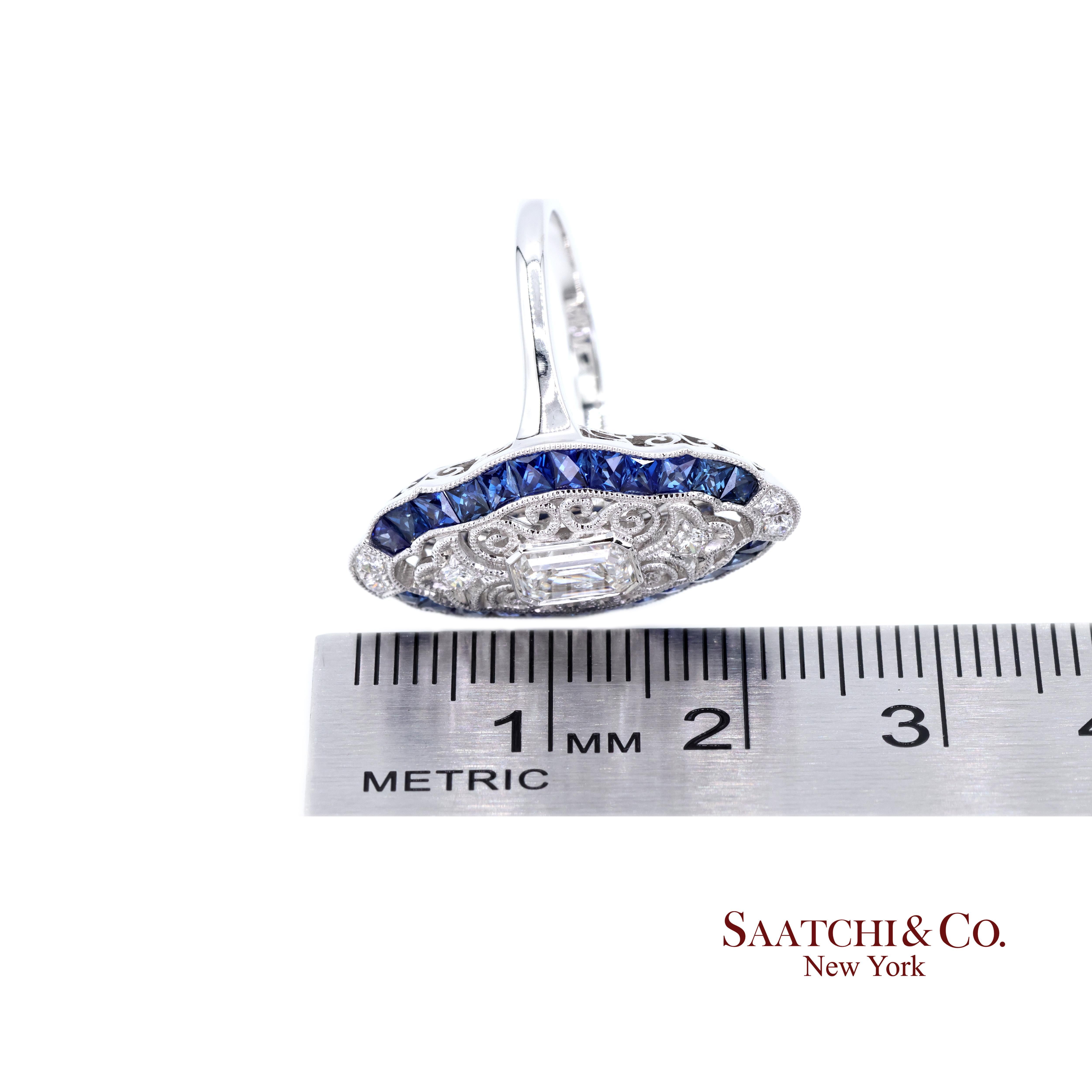 Elegance Anello con diamante naturale e zaffiro blu in oro bianco 18 carati in vendita 3