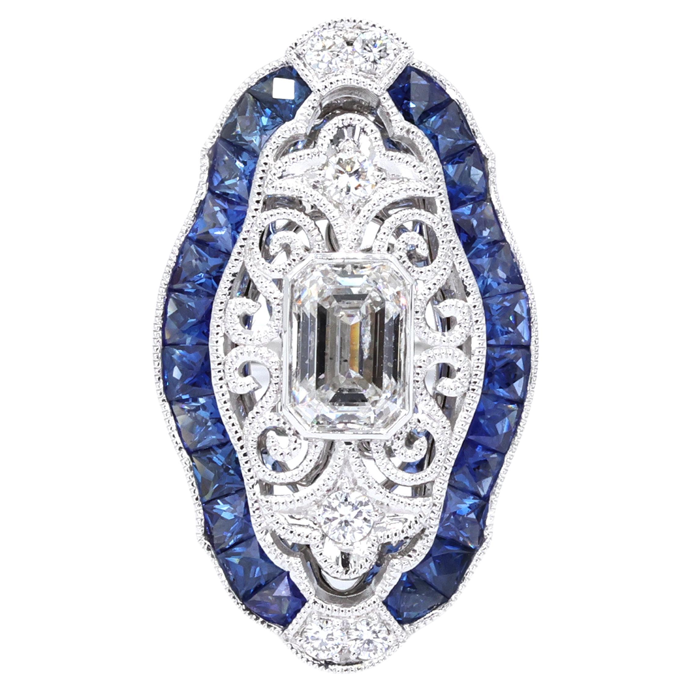 Elegance Anello con diamante naturale e zaffiro blu in oro bianco 18 carati
