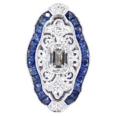 Eleganter Ring aus 18 K Weißgold mit natürlichem Diamant und blauem Saphir