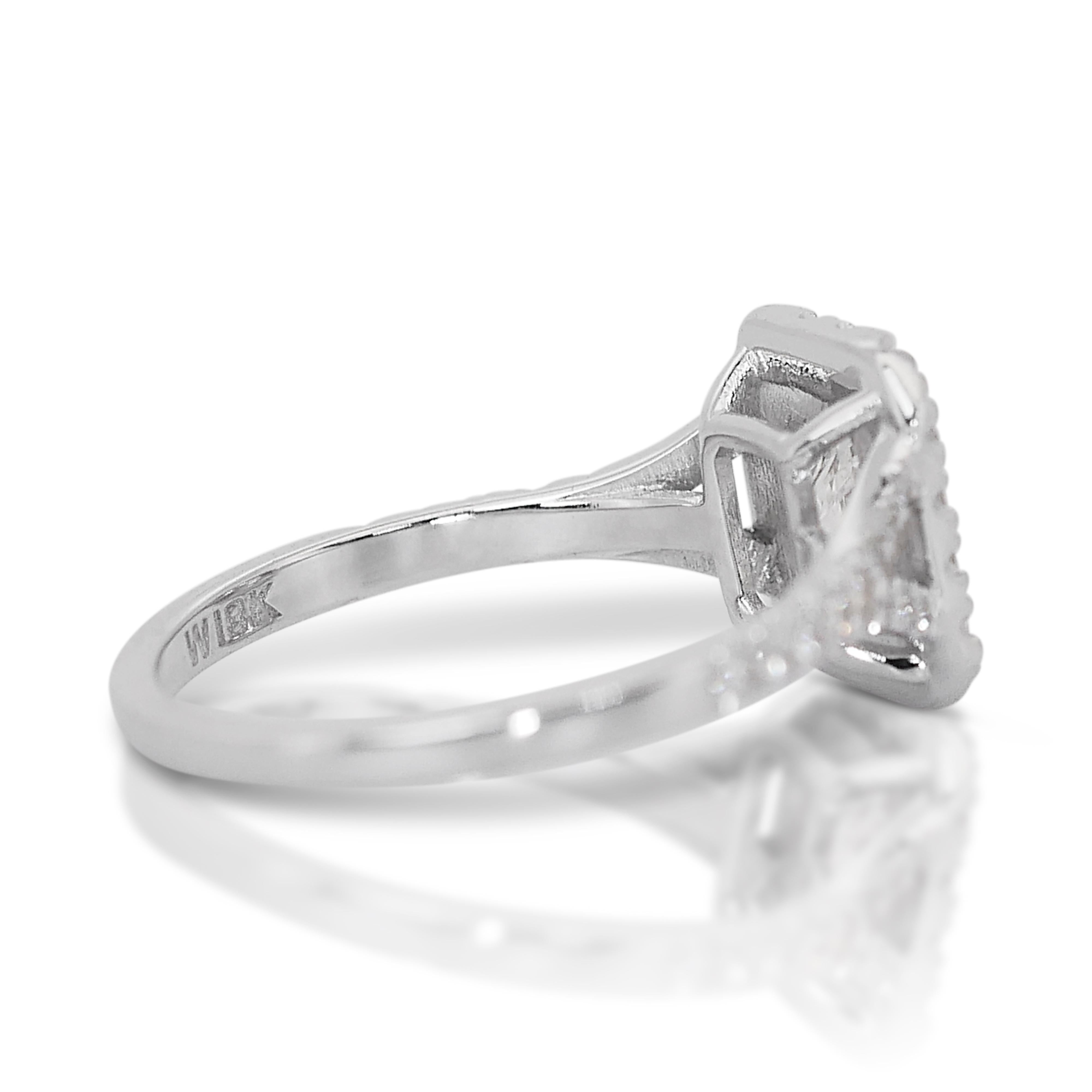 Women's Elegant 18k White Gold Natural Diamond Halo Ring w/1.46 ct - GIA Certified For Sale