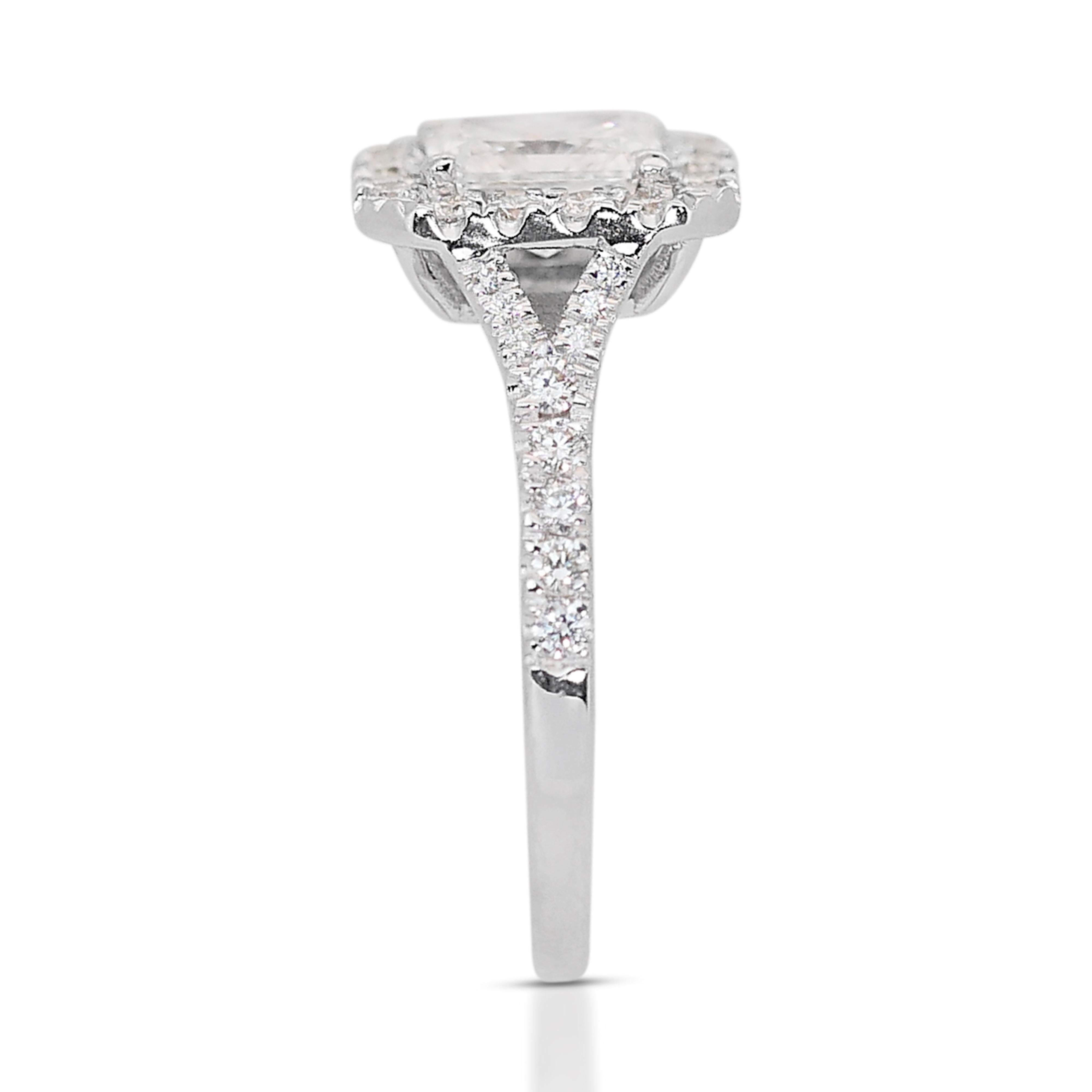 Elegant 18k White Gold Natural Diamond Halo Ring w/1.46 ct - GIA Certified For Sale 2