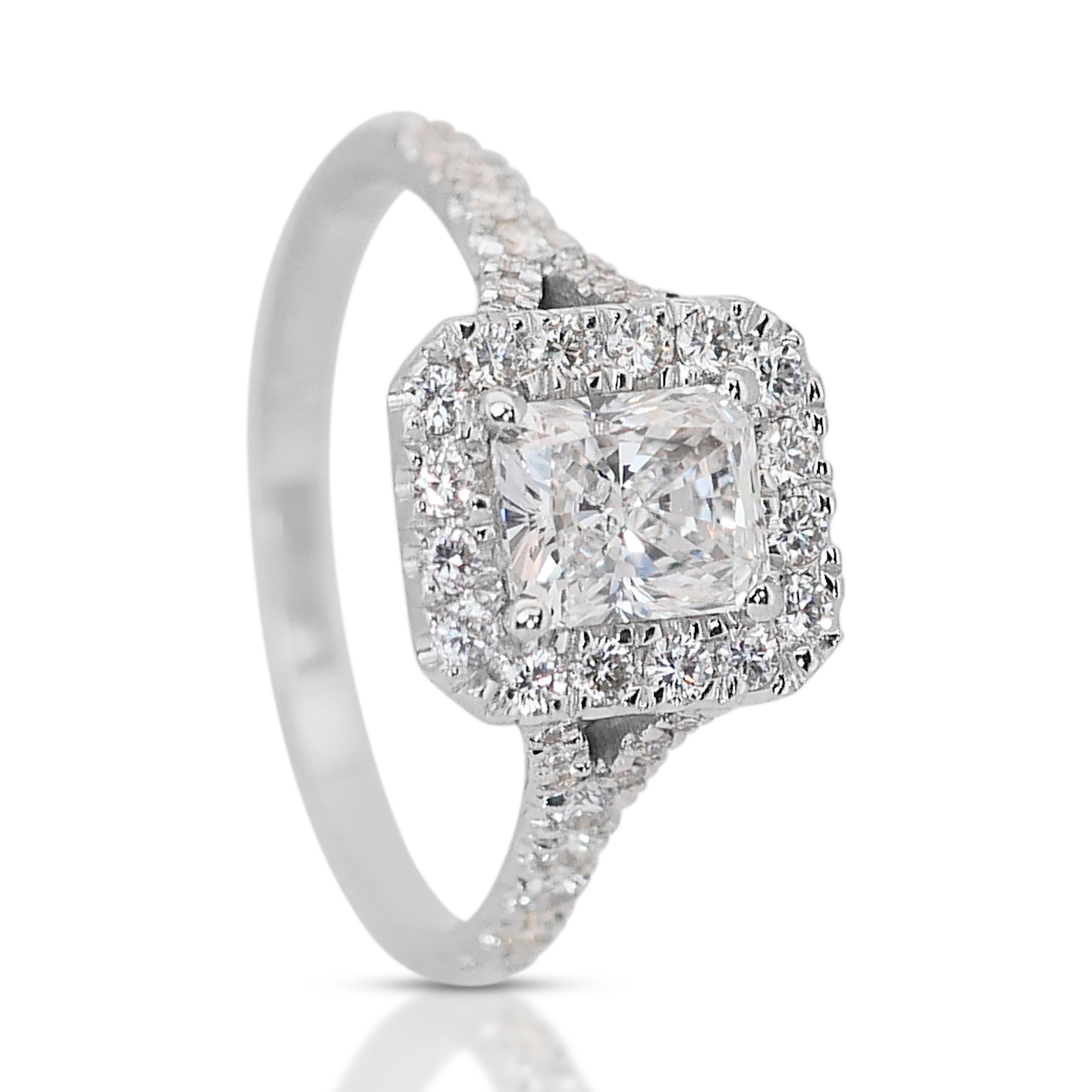 Elegant 18k White Gold Natural Diamond Halo Ring w/1.46 ct - GIA Certified For Sale 3