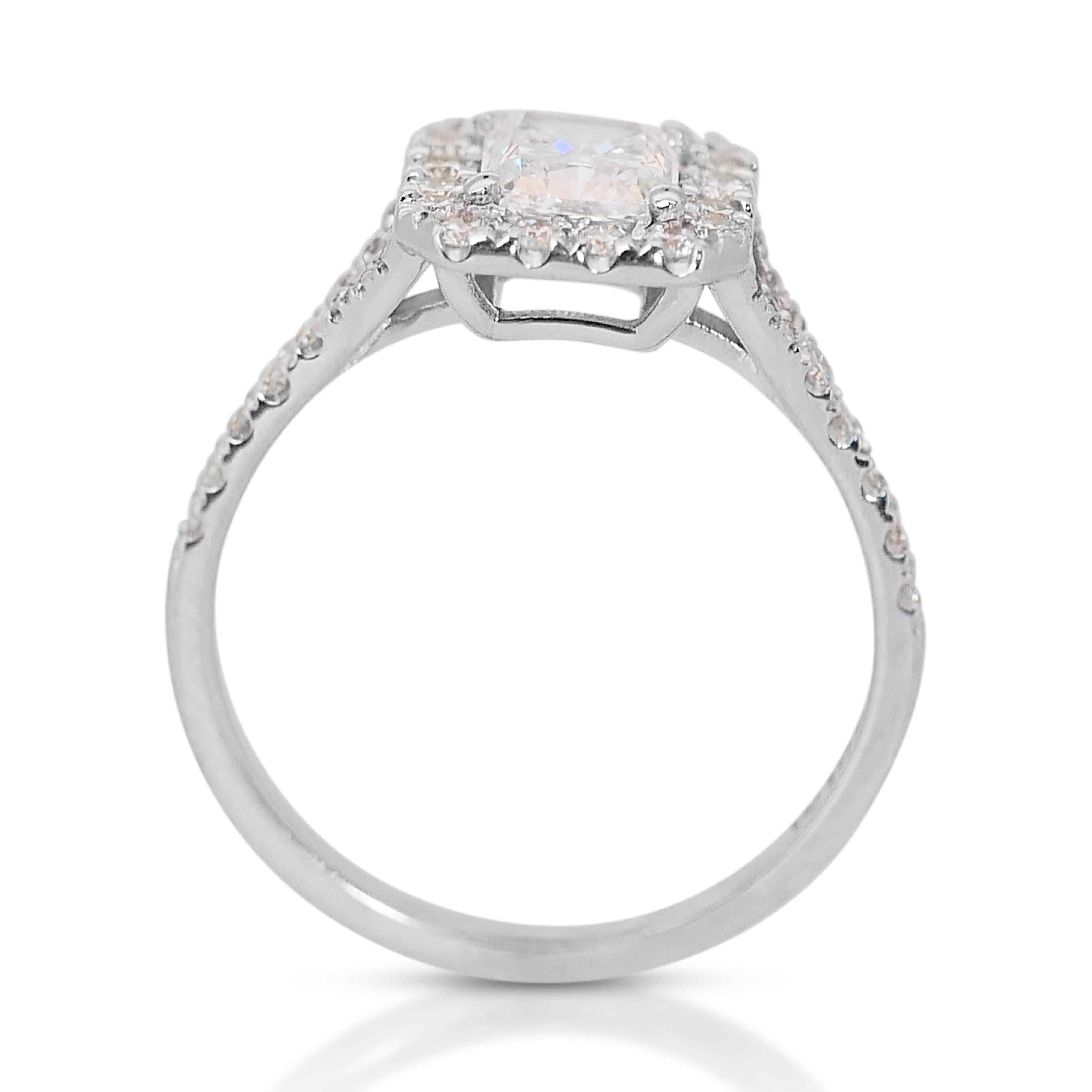 Elegant 18k White Gold Natural Diamond Halo Ring w/1.46 ct - GIA Certified For Sale 4
