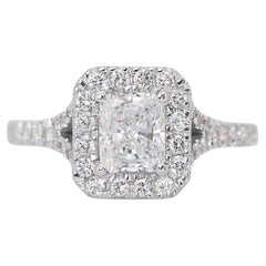 Elegant anneau de halo en or blanc 18k avec diamant naturel de 1,46 ct - certifié GIA