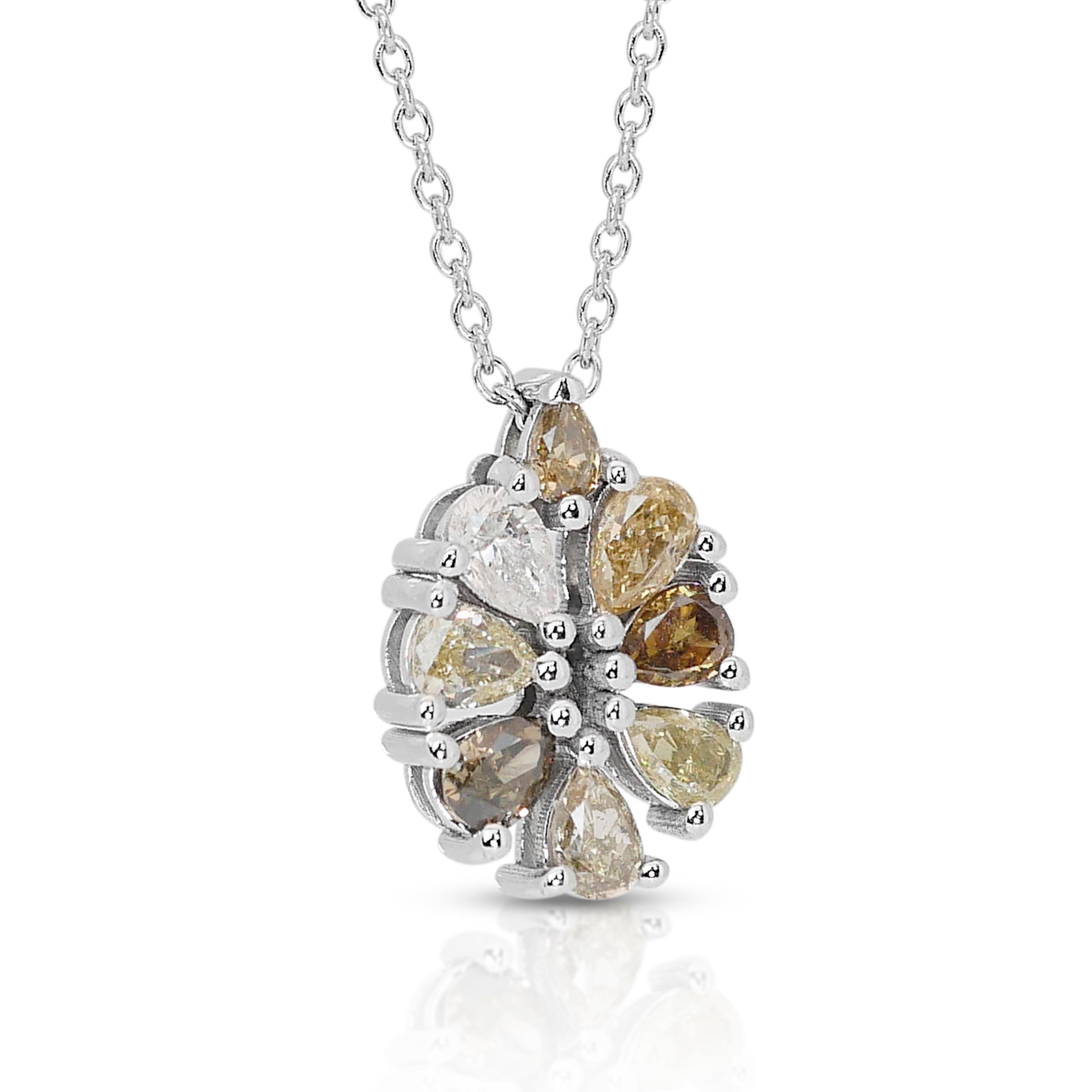 Brilliant Cut Elegant 18k White Gold Natural Diamond Necklace with Pendant w/0.90 ct - IGI 
