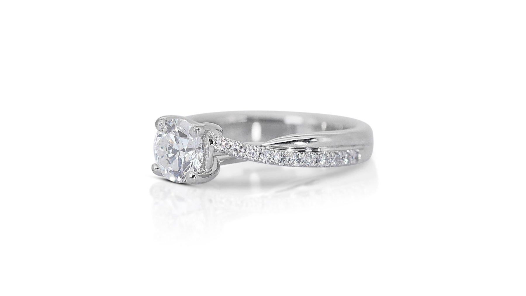 Eleganter 18 Karat Weißgold Natürlicher Diamant-Pavé-Ring mit 1,24 Karat - GIA zertifiziert im Zustand „Neu“ im Angebot in רמת גן, IL