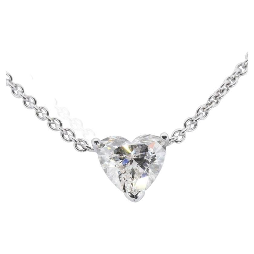 Elegant 18K White Gold Necklace with 1.01 ct Natural Diamond- GIA Certificate In New Condition For Sale In רמת גן, IL