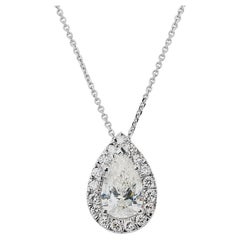 Elegant 18k White Gold Necklace with pendant 1.35 Ct Natural Diamonds AIG Cert