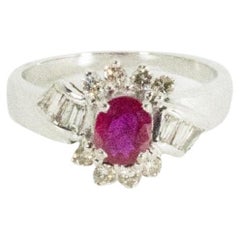 Eleganter Ring aus 18 Karat Weigold mit 1,00 Karat natrlichen Diamanten und Rubin