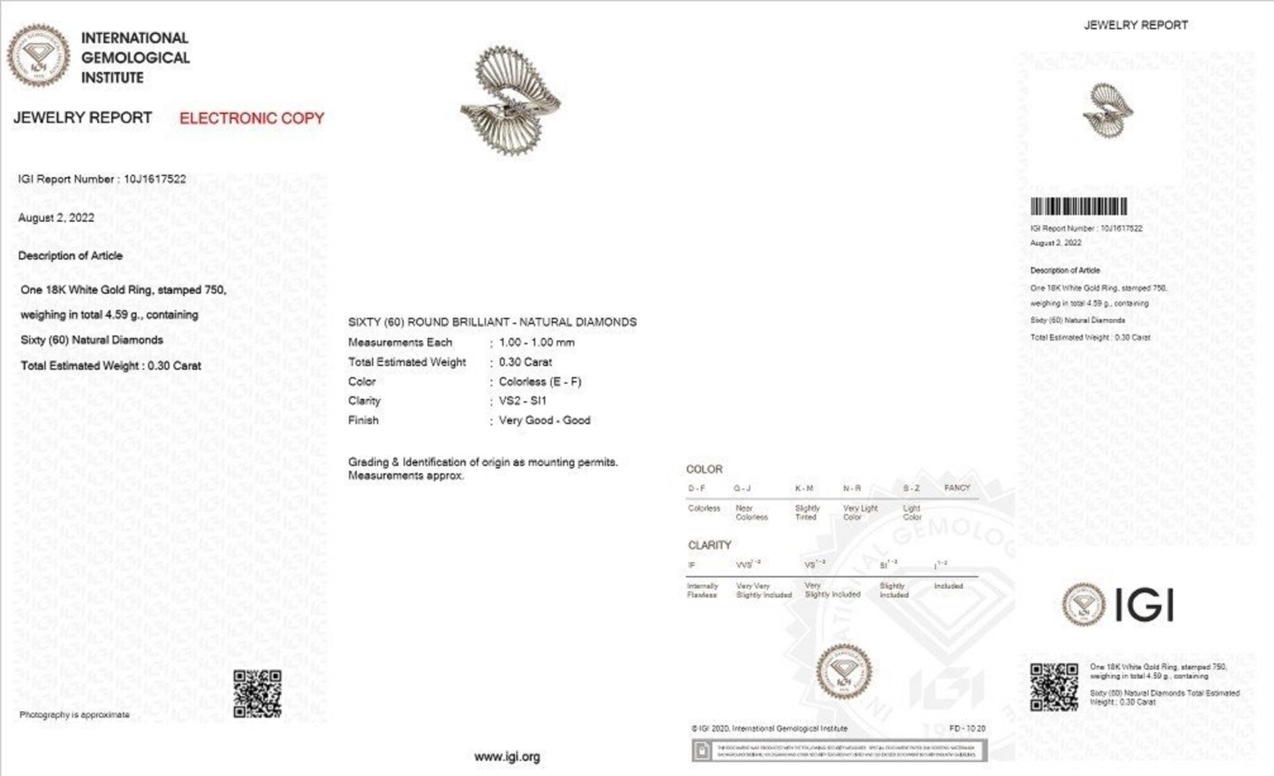 Ring aus 18 Karat Weißgold mit 0,30 Karat natürlichem Diamanten und IGI-Zertifikat (Rundschliff)