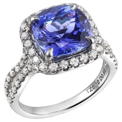 Elegant 18K White Gold Ring with Tanzanite & Diamond Accents – Regal & Refined