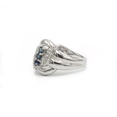 Elegant 18K White Gold Sapphire & Diamond Twist Ring, US Size 7¾