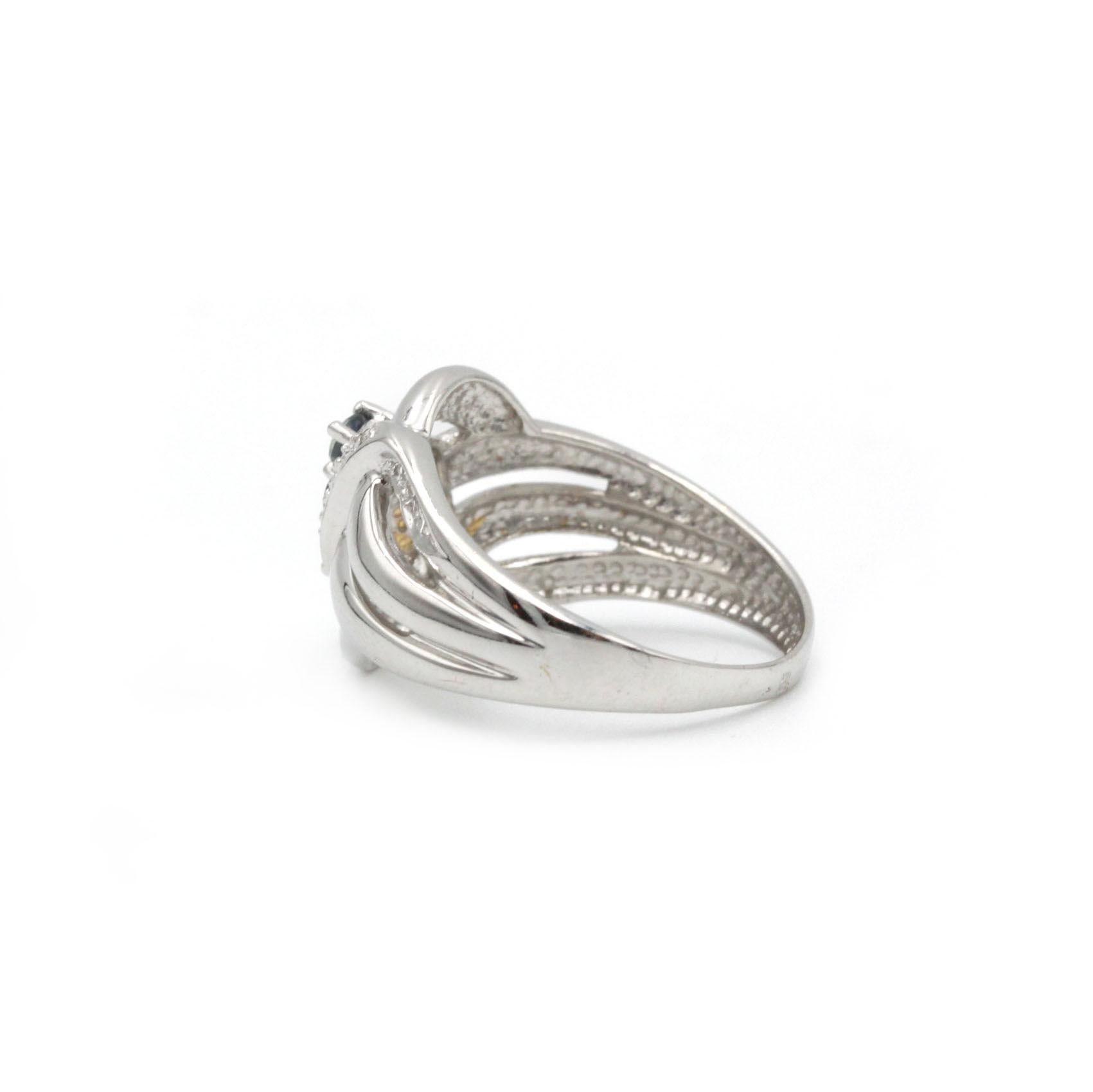 Taglio brillante Anello Eleg in oro bianco 18 carati con zaffiro e diamante, taglia 7¾ in vendita
